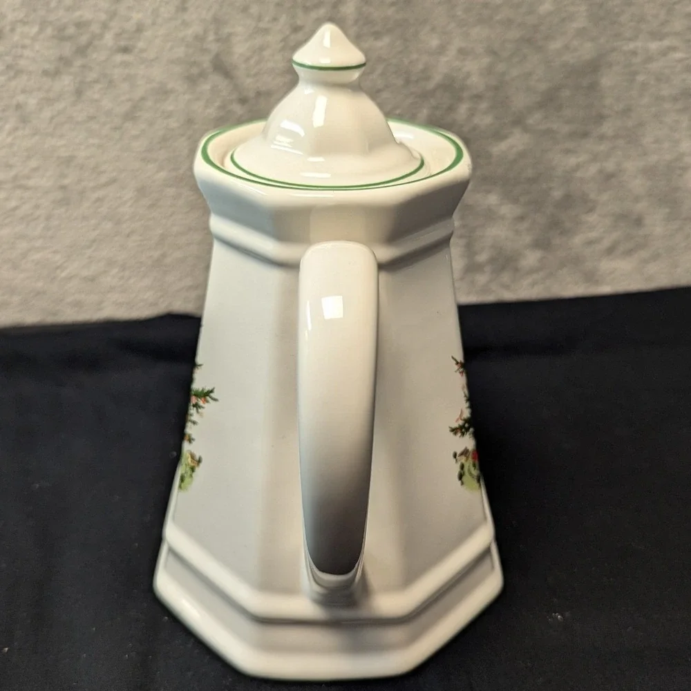 Pfaltzgraff Tea Pot Heritage Christmas Tree Stoneware White Green Trim USA 1980s